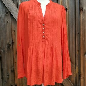 Bright Orange long-sleeved tunic top EUC  size XL